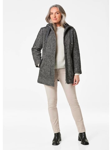 GOLDNER Kurzgröße:  Wollmantel mit Fischgräten-Muster in schwarz / weiß