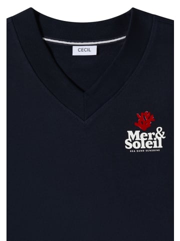 Cecil Kurzarm Sweatshirt mit Backprint in Blau