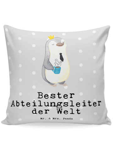 Mr. & Mrs. Panda Kissen Pinguin Bester Abteilungsleiter der Welt... in Grau Pastell