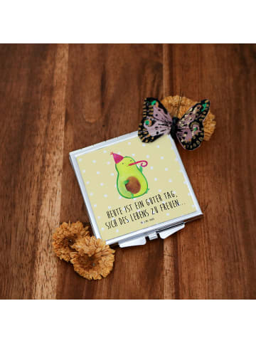 Mr. & Mrs. Panda Taschenspiegel Avocado Feier mit Spruch in Gelb Pastell