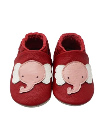 Yalion Baby-Lederlaufschuhe mit rutschfester Sohle – rot mit Elefantenmuster
