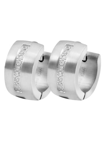 Adeliás Damen Ohrringe – Klappcreole aus Edelstahl mit Strass Steinchen in silber