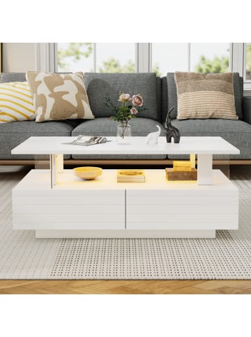 ABRIHOME Weißer LED-Couchtisch mit Stauraum,(B)100x(H)42x(T)50 cm