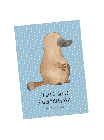 Mr. & Mrs. Panda Grußkarte Schnabeltier Mut mit Spruch in Blau Pastell