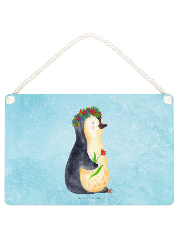 Mr. & Mrs. Panda Deko Schild Pinguin Blumen ohne Spruch in Eisblau
