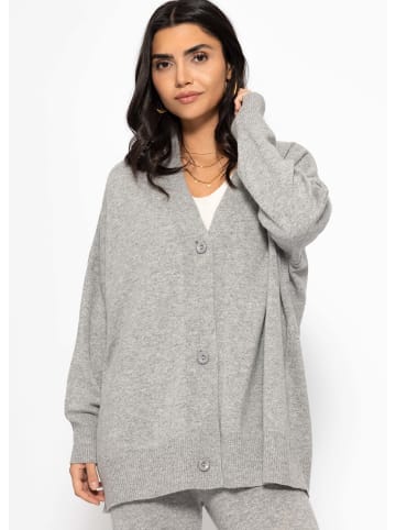 SASSYCLASSY Oversized Cardigan mit V-Ausschnitt und Kaschmiranteil in Grau