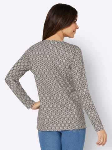 Sieh an! Langarm-Shirt in taupe-ecru-bedruckt