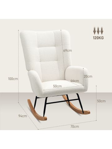HOMCOM Schaukelstuhl-94L x 70B x 100H cm-Cremeweiß