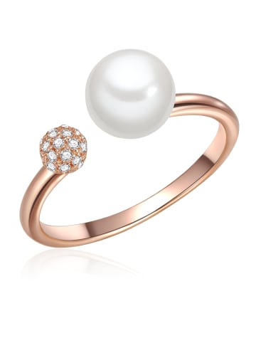 Valero Pearls Ring Sterling Silber Zirkonia Süßwasser-Zuchtperle in roségold
