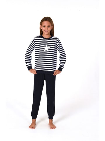 NORMANN Frottee Schlafanzug Bündchen Pyjama Sterne - 82574 in marine