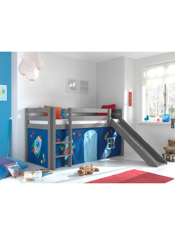 58 aufm Kessel KINDERBETT mit Rutsche Karolina Massivholz Grau Textilset Astro 1