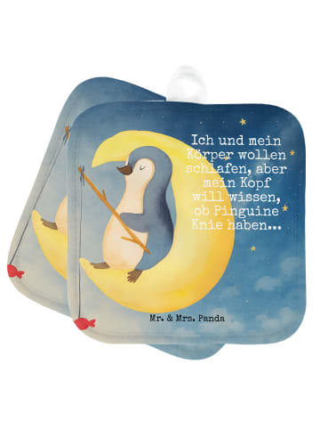 Mr. & Mrs. Panda 2er Set Topflappen  Pinguin Mond Design mit Spruch in Weiß