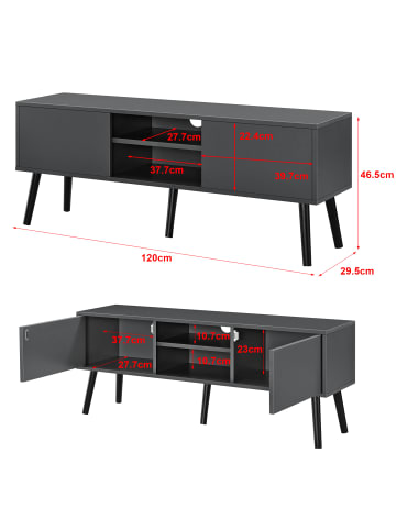 en.casa Fernsehtisch Eskilstuna Dunkelgrau in Grau (L)120cm (B)29.5cm (H)46.5cm