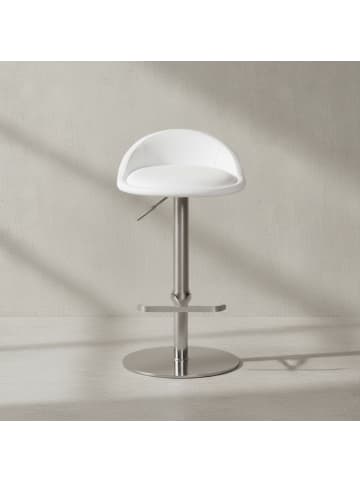 KADIMA DESIGN Barhocker DONAU | Höhenverstellbar, Edelstahl, Rückenlehne, 110kg in Weiß