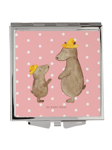 Mr. & Mrs. Panda Handtaschenspiegel quadratisch Bären mit Hut oh... in Rot Pastell