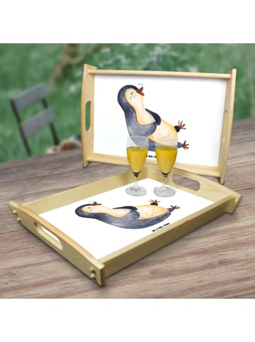 Mr. & Mrs. Panda Holztablett Pinguin Lachen ohne Spruch in Weiß