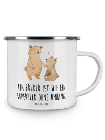 Mr. & Mrs. Panda Emaille Tasse Bruder Superheld mit Spruch in Weiß