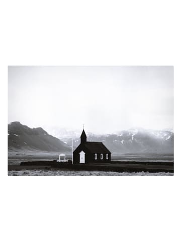 WALLART Leinwandbild - Die schwarze Kirche in Schwarz-Weiß