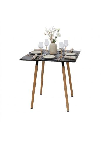 relaxdays Esstisch in Schwarz/ Natur - (B)75 x (H)75 x (T)75 cm