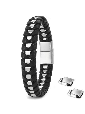 Himmelsflüsterer  Silber-Schwarzes Herren-Armband aus Edelstahl und Leder