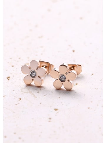 Hey Happiness Vergold. Ohrstecker Blume mit Zirkonia Edelstahl in Rosegold - (L) 0,7 cm