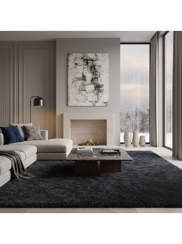 KADIMA DESIGN Teppich Hochflor Shaggy Uni Style Polypropylen Wohnzimmer in Anthrazit