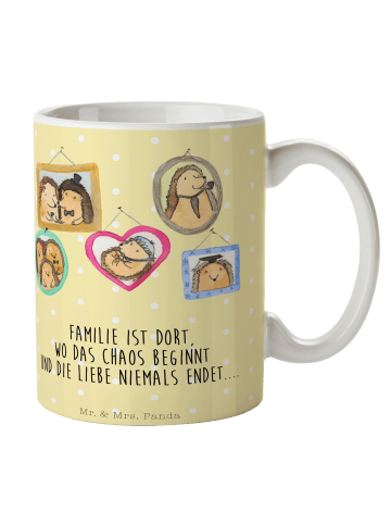 Mr. & Mrs. Panda Kaffeetasse Igel Familie mit Spruch in Gelb Pastell