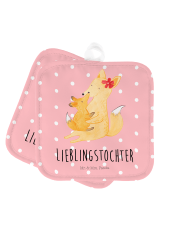 Mr. & Mrs. Panda 2er Set Topflappen Fuchs Mama mit Spruch in Rot Pastell