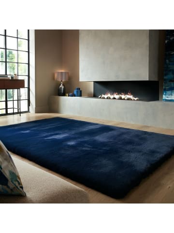 KADIMA DESIGN Hochflor Teppich Unifarben, Schlafzimmer in Blau