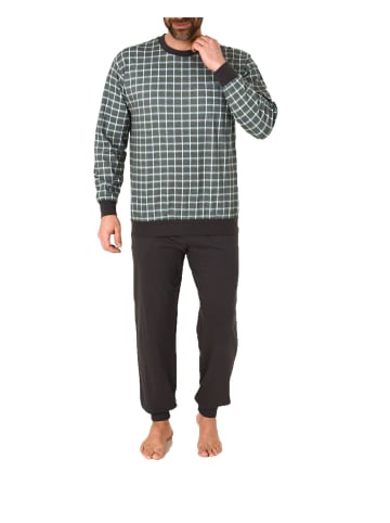 NORMANN Pyjama Schlafanzug lang Bündchen Karo - 61490 in dunkelgrau