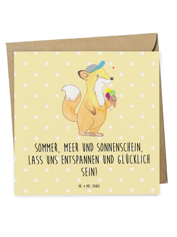 Mr. & Mrs. Panda Grußkarte Sommer Meer Strand mit Spruch in Gelb Pastell