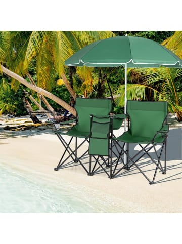 COSTWAY 2-Sitzer Campingstuhl mit Sonnenschirm in Grün