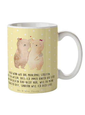 Mr. & Mrs. Panda Teebecher Bären Schwestern mit Spruch in Gelb Pastell