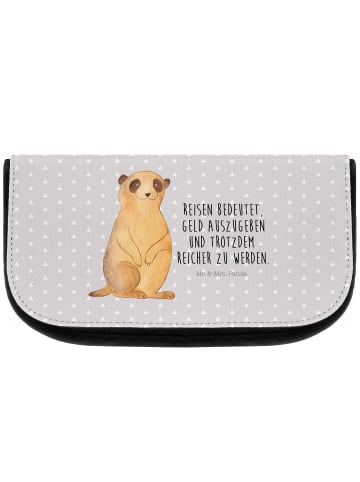 Mr. & Mrs. Panda Waschtasche Erdmännchen mit Spruch in Grau Pastell