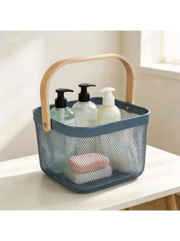 relaxdays 2 x Drahtkorb in Dunkelblau/ Natur - (B)26 x (H)17,5 x (T)24 cm