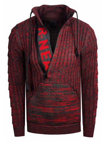 Rusty Neal 1/2 Zip Grobstrick Stehkragen-Pullover in Anthrazit