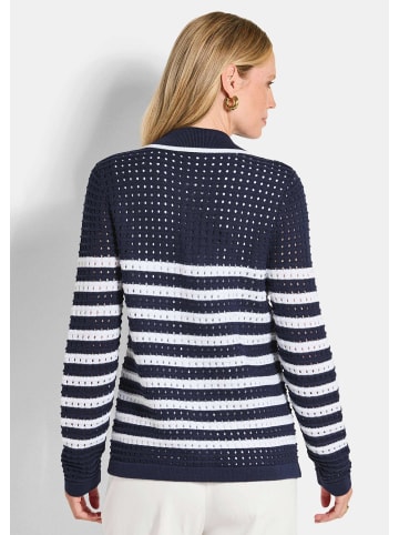 GOLDNER Kurzgröße:  Polopullover mit Lochmuster in marine / weiß / gemustert