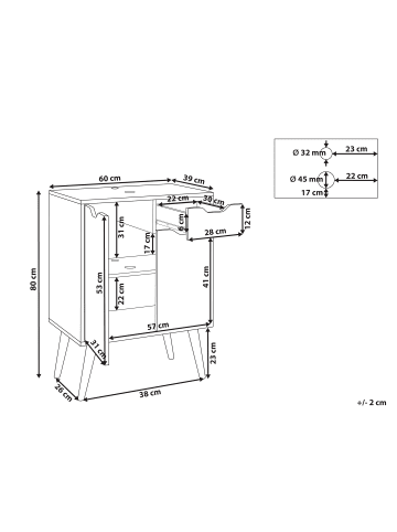 Beliani Waschbeckenunterschrank CANOAS in Braun - (W) 60 x (H) 80 x (L) 39 cm