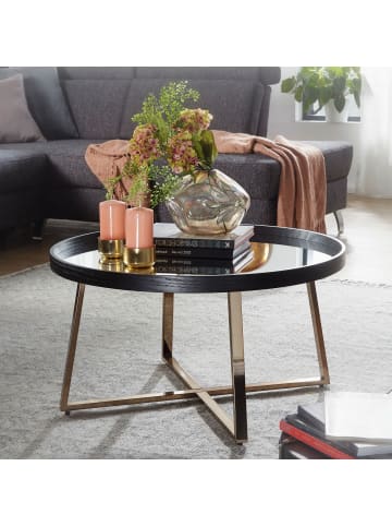 KADIMA DESIGN Design Couchtisch Rund Ø 78 cm Dunkel-Gold mit Spiegel Glasplatte