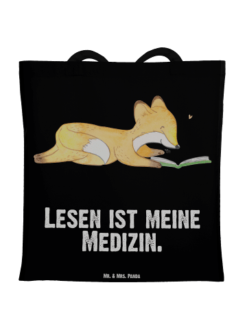 Mr. & Mrs. Panda Tragetasche Fuchs Lesen mit Spruch in Schwarz