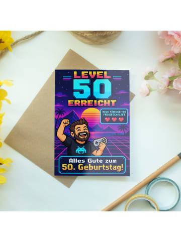 Mr. & Mrs. Panda Geburtstagskarte Pixelcharakter nostalgisch Des... in Weiß