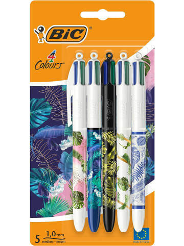 Bic 4 Farben Kugelschreiber "Botanik", Stärke 1,0mm, nachfüllbar | 5er Pack