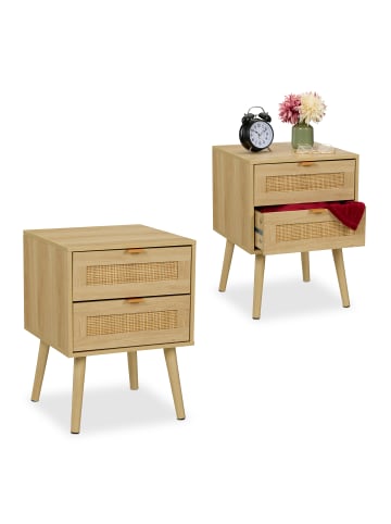 relaxdays 2 x Nachttisch in Natur - (B)40 x (H)55 x (T)41,5 cm