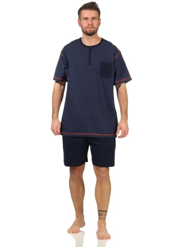 NORMANN Shorty Schlafanzug Pyjama kurzarm in marine