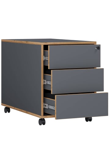 VCM  Holz Rollcontainer Bürocontainer Salia 3 Schublade in Anthrazit