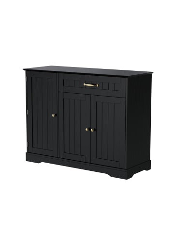ABRIHOME Sideboard in Schwarz mit Flaschenregal und 3 Türen 1 Schublade und Metallgriffen