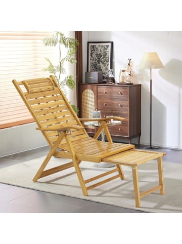 Home Nature Wohnkonzept Relaxliege Liegestuh aus Bambus mit Fußstütze in Natur 155x45x65 cm