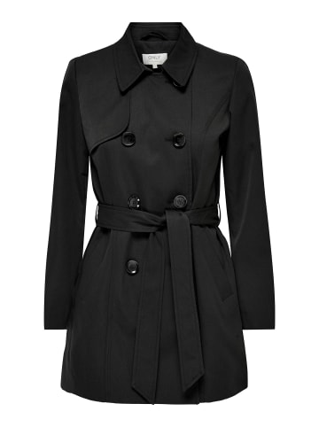 ONLY Kurzer Trench Coat Übergangs Mantel Jacke Zweireihig ONLVALERIE in Schwarz