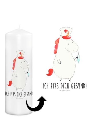 Mr. & Mrs. Panda Stumpenkerze Einhorn Krankenschwester mit Spruch in Weiß