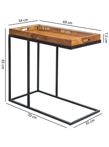 FineBuy Beistelltisch in Braun / Sheesham / 34x70x65
